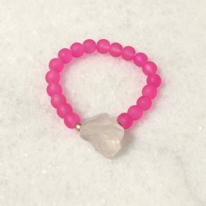 Large Clear Quartz Bright Pink Bead Bracelet